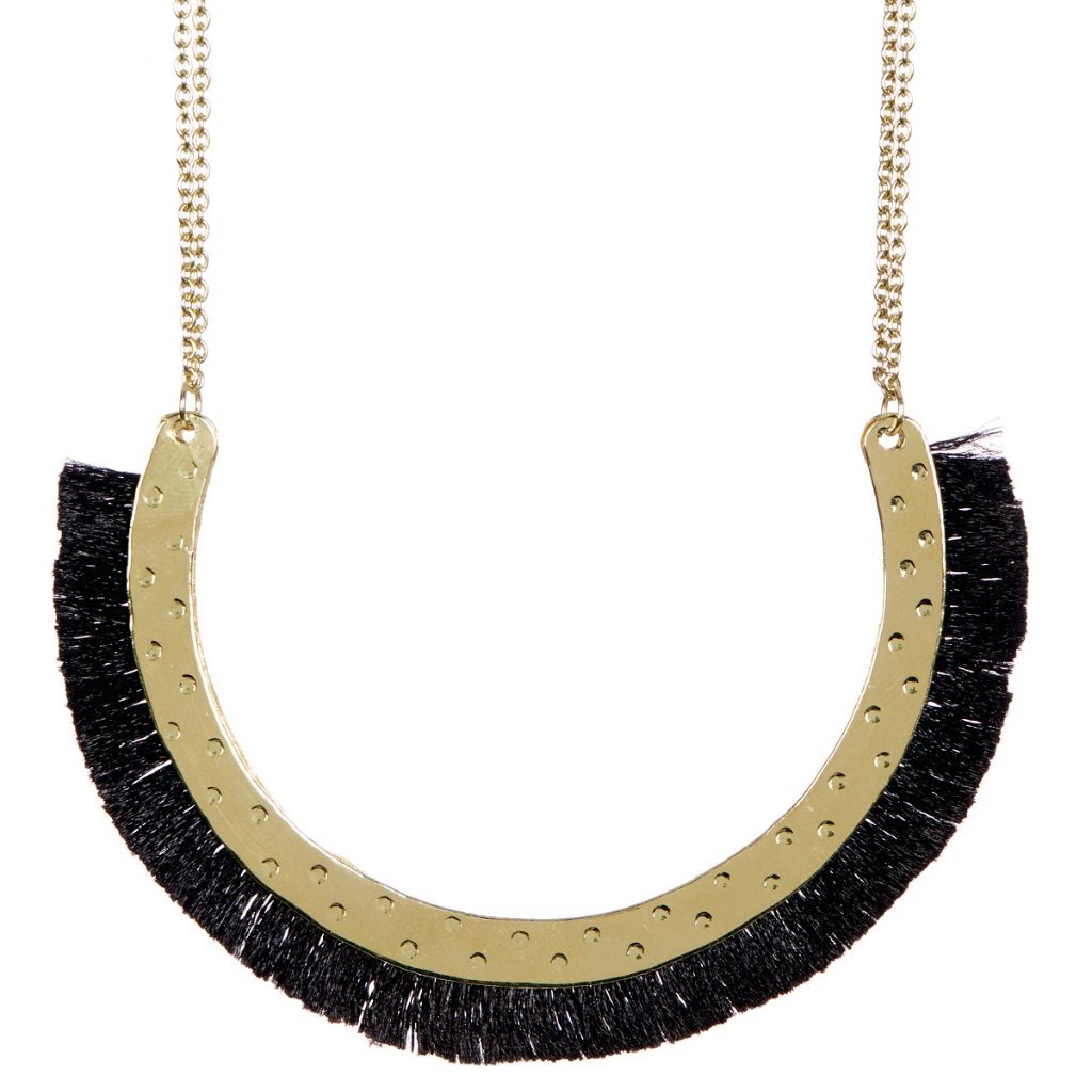 Boho Jardin Black Curved Fringe Pendant Necklace